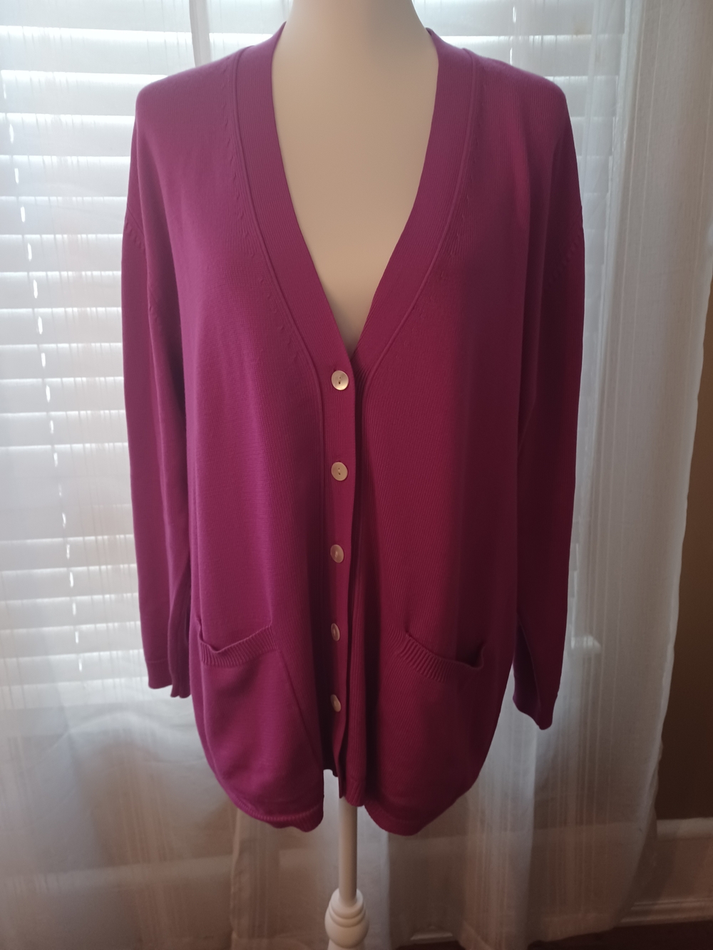 Vintage Neiman Marcus Magenta Silk 3 Button Cardigan